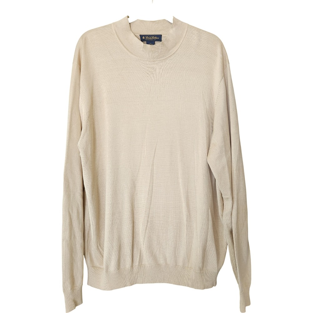 Brooks Brothers Men's XL‎ Pullover High Neck Sweater Silk Cotton Tan Gold Luxury
